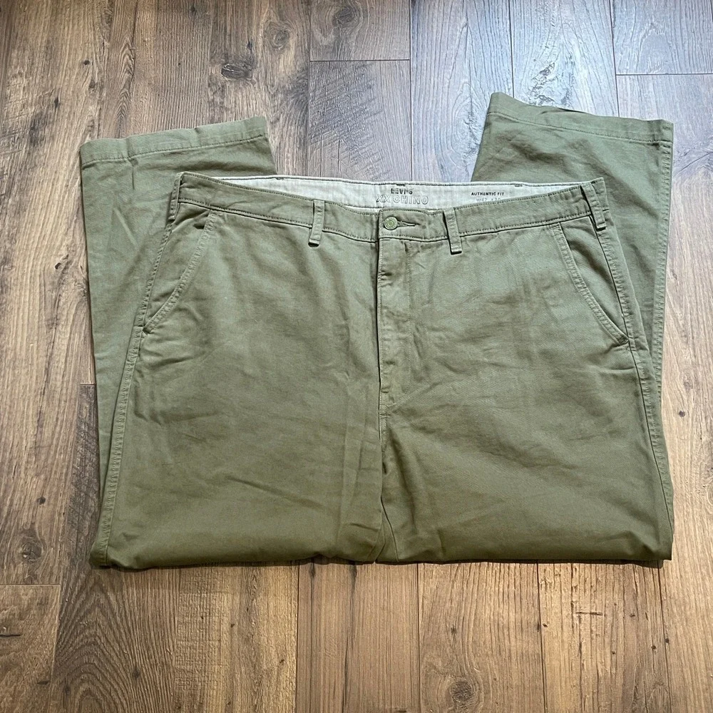 Levis XX Chino Authentic Fit Mens 42x30 Olive Green Cotton Twill Pants Trousers